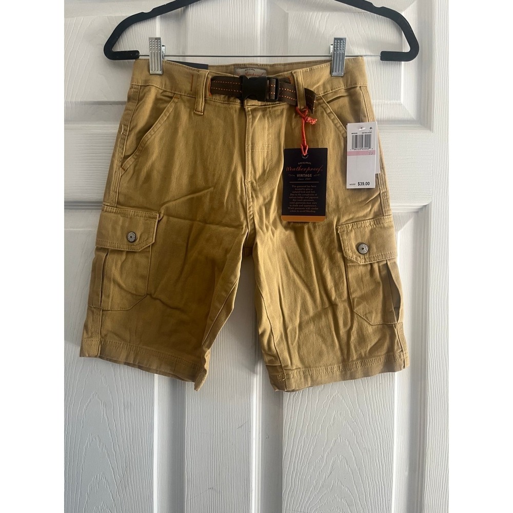 Weatherproof Vintage Boys Khaki Cargo Shorts With Belt Size 10 NWT